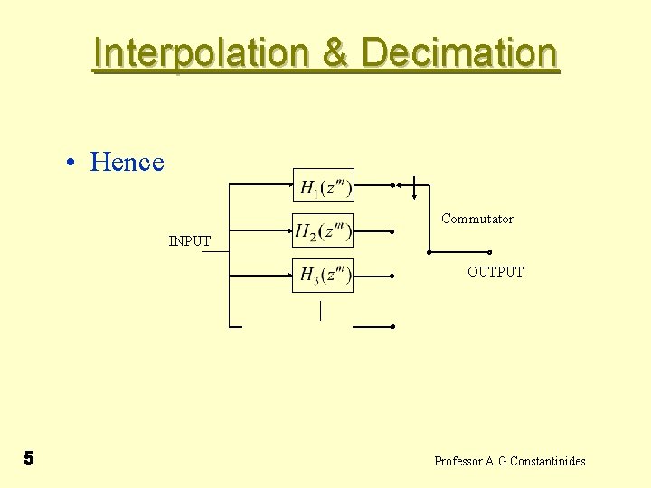 Interpolation & Decimation • Hence Commutator INPUT OUTPUT 5 Professor A G Constantinides 