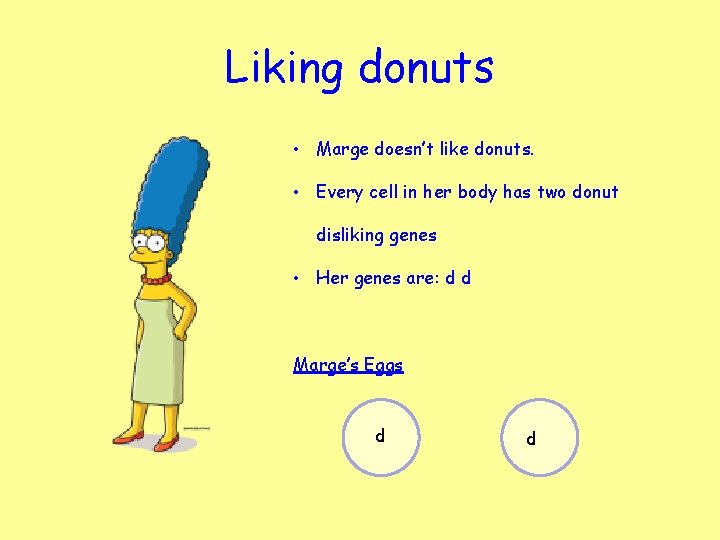 Liking donuts • Marge doesn’t like donuts. • Every cell in her body has