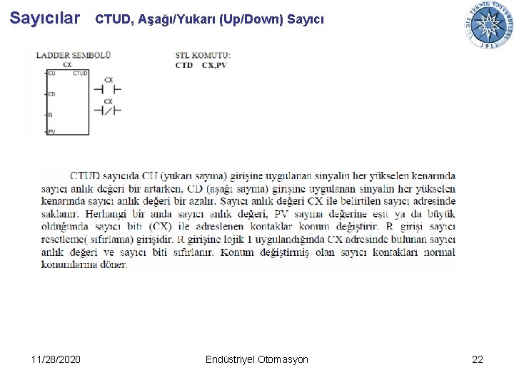 Sayıcılar 11/28/2020 CTUD, Aşağı/Yukarı (Up/Down) Sayıcı Endüstriyel Otomasyon 22 