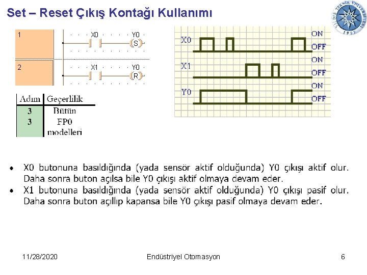 Set – Reset Çıkış Kontağı Kullanımı 11/28/2020 Endüstriyel Otomasyon 6 
