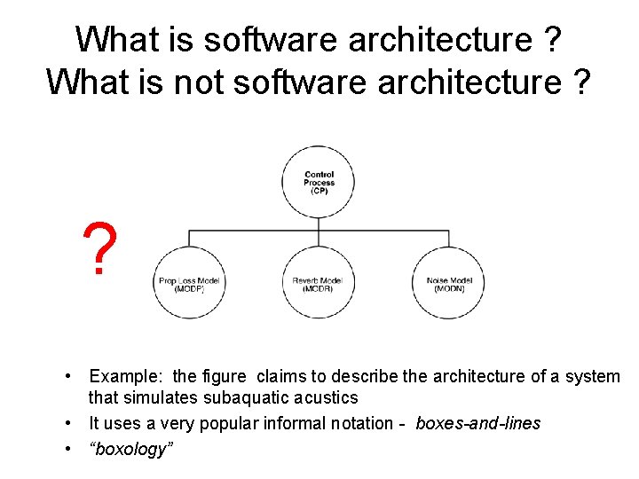 What is software architecture ? What is not software architecture ? ? • Example: