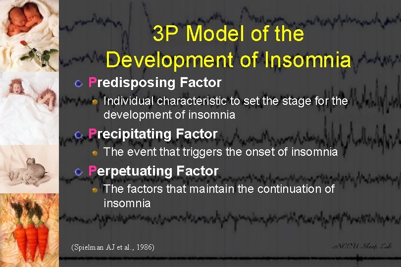 3 P Model of the Development of Insomnia Predisposing Factor Individual characteristic to set