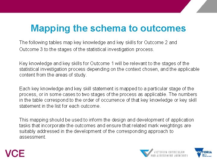 Mapping the schema to outcomes The following tables map key knowledge and key skills