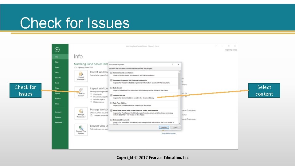 Check for Issues Select content Copyright © 2017 Pearson Education, Inc. 