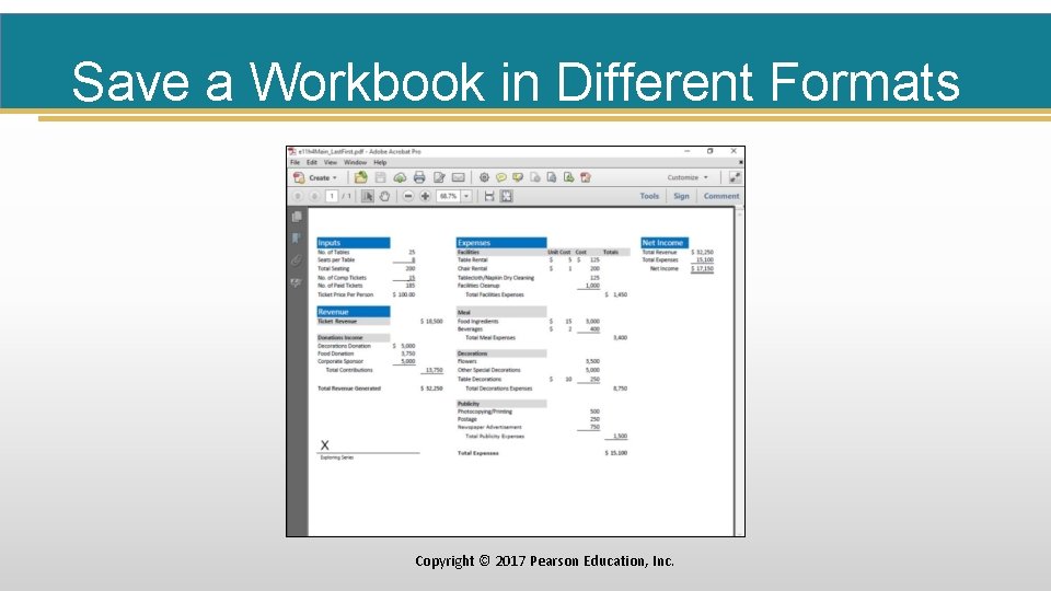 Save a Workbook in Different Formats Copyright © 2017 Pearson Education, Inc. 