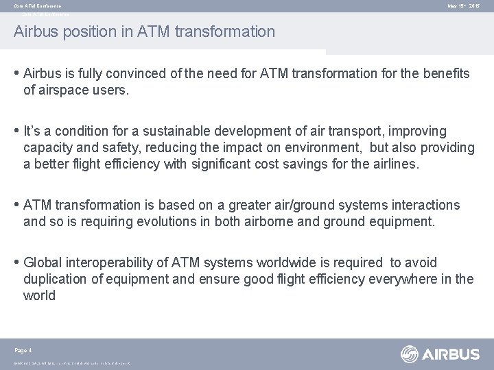 Oslo ATM Conference May 19 th 2015 Oslo ATM Conference Airbus position in ATM