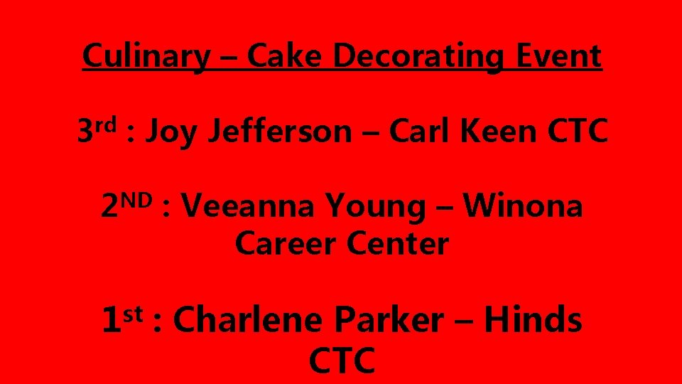 Culinary – Cake Decorating Event 3 rd : Joy Jefferson – Carl Keen CTC