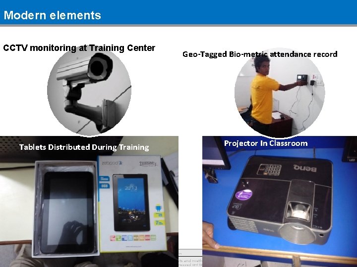 Modern elements CCTV monitoring at Training Center Geo-Tagged Bio-metric attendance record Projector In Classroom