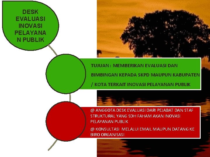 DESK EVALUASI INOVASI PELAYANA N PUBLIK TUJUAN : MEMBERIKAN EVALUASI DAN BIMBINGAN KEPADA SKPD