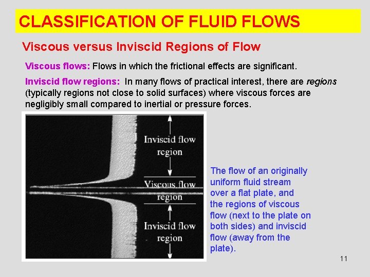 CLASSIFICATION OF FLUID FLOWS Viscous versus Inviscid Regions of Flow Viscous flows: Flows in
