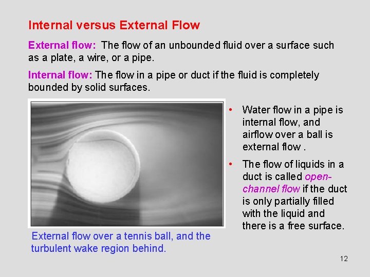 Internal versus External Flow External flow: The flow of an unbounded fluid over a