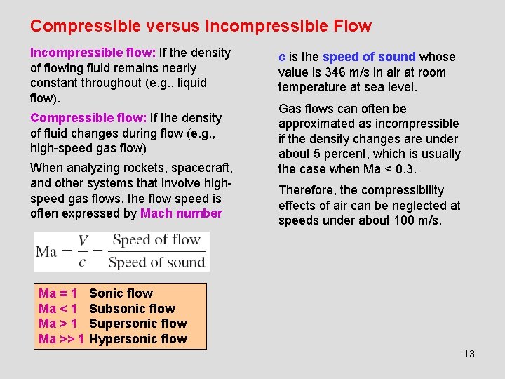 Compressible versus Incompressible Flow Incompressible flow: If the density of flowing fluid remains nearly