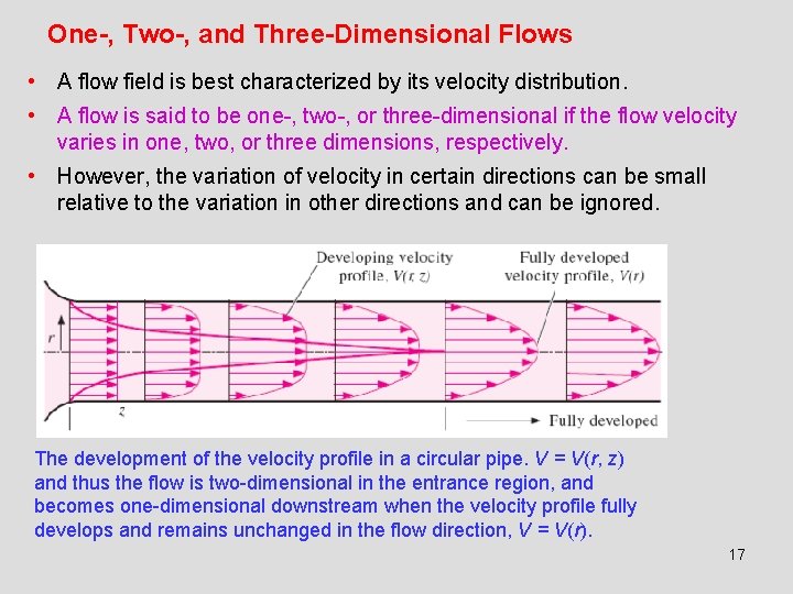 One-, Two-, and Three-Dimensional Flows • A flow field is best characterized by its