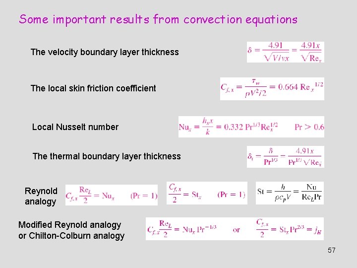 Some important results from convection equations The velocity boundary layer thickness The local skin