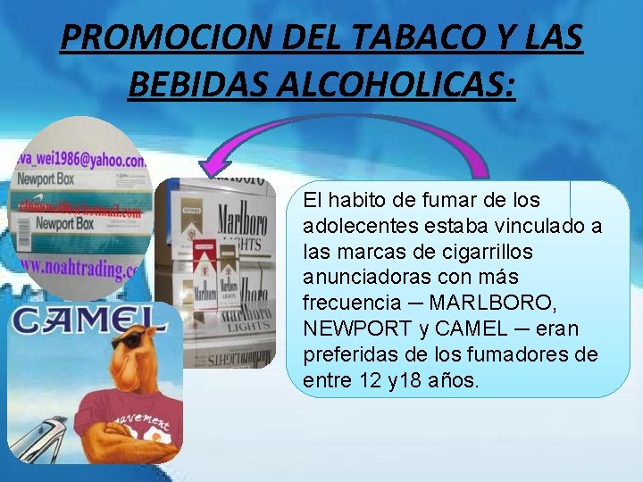 PROMOCION DEL TABACO Y LAS BEBIDAS ALCOHOLICAS: El habito de fumar de los adolecentes