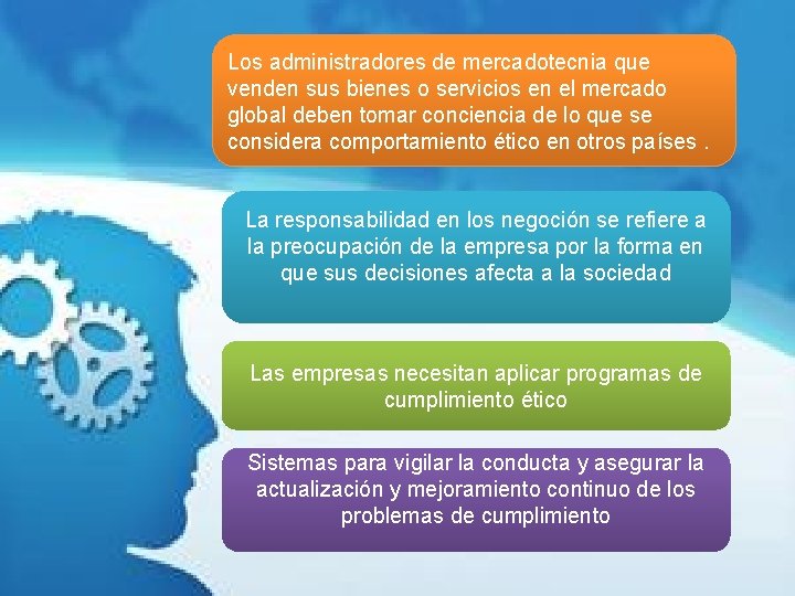 Los administradores de mercadotecnia que venden sus bienes o servicios en el mercado global