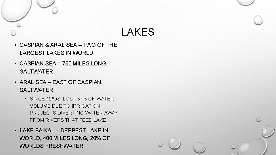 LAKES • CASPIAN & ARAL SEA – TWO OF THE LARGEST LAKES IN WORLD