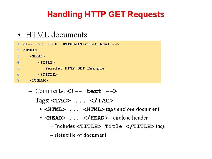 Handling HTTP GET Requests • HTML documents 1 2 3 4 5 6 7