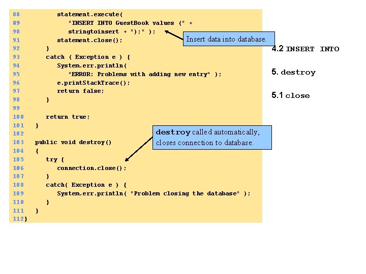 88 statement. execute( 89 "INSERT INTO Guest. Book values (" + 90 stringtoinsert +