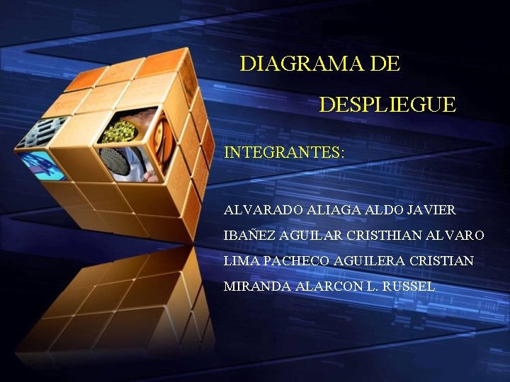 DIAGRAMA DE DESPLIEGUE INTEGRANTES: ALVARADO ALIAGA ALDO JAVIER IBAÑEZ AGUILAR CRISTHIAN ALVARO LIMA PACHECO
