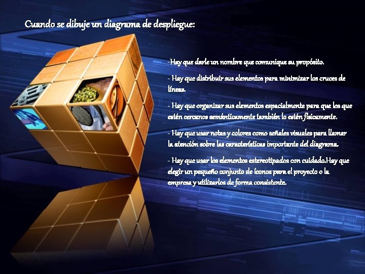 Cuando se dibuje un diagrama de despliegue: -Hay que darle un nombre que comunique