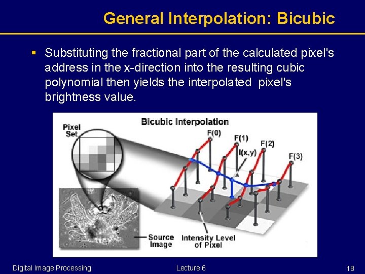 General Interpolation: Bicubic § Substituting the fractional part of the calculated pixel's address in