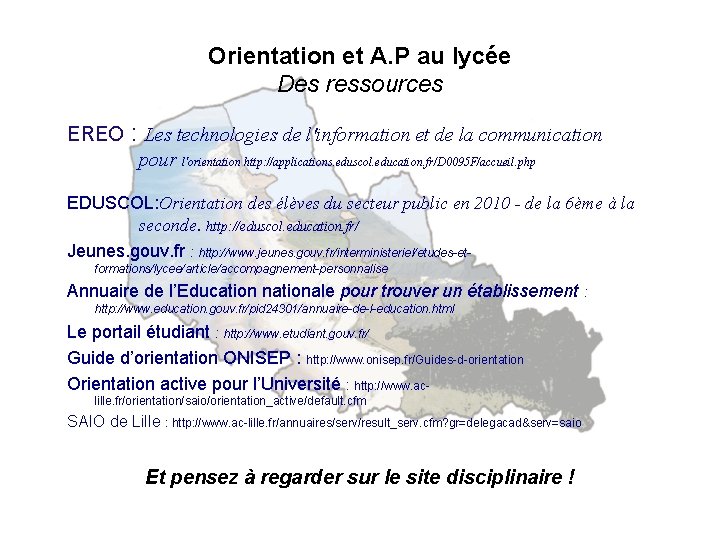 Orientation et A. P au lycée Des ressources EREO : Les technologies de l'information