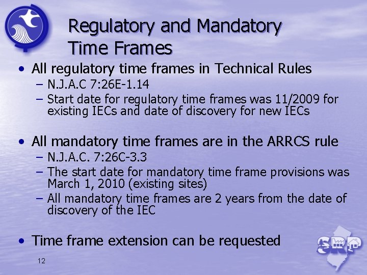 Regulatory and Mandatory Time Frames • All regulatory time frames in Technical Rules –