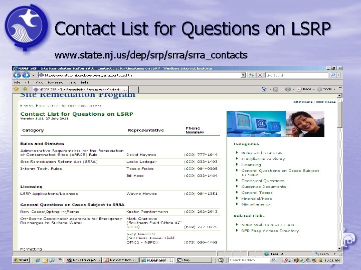 Contact List for Questions on LSRP www. state. nj. us/dep/srra/srra_contacts 71 