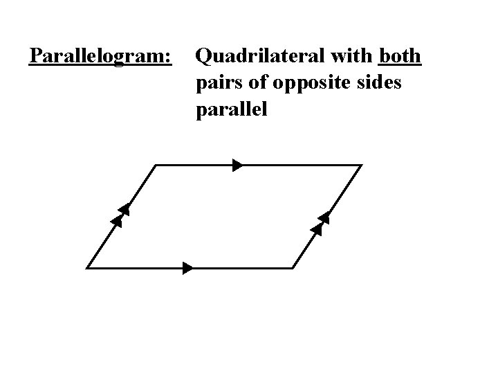 Parallelogram: Quadrilateral with both pairs of opposite sides parallel 