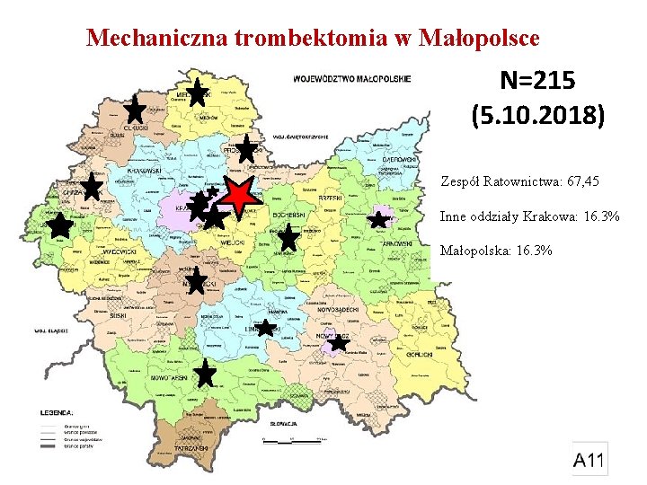 Mechaniczna trombektomia w Małopolsce N=215 (5. 10. 2018) Zespół Ratownictwa: 67, 45 Inne oddziały