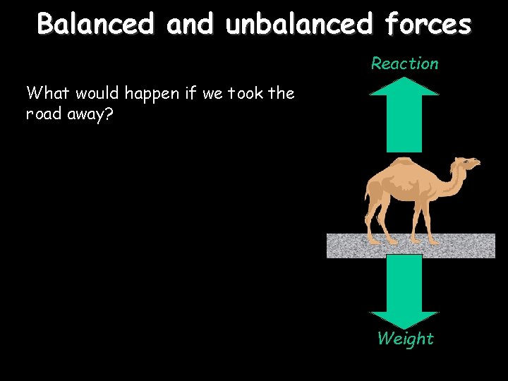 Balanced and unbalanced forces Reaction What would happen if we took the road away?