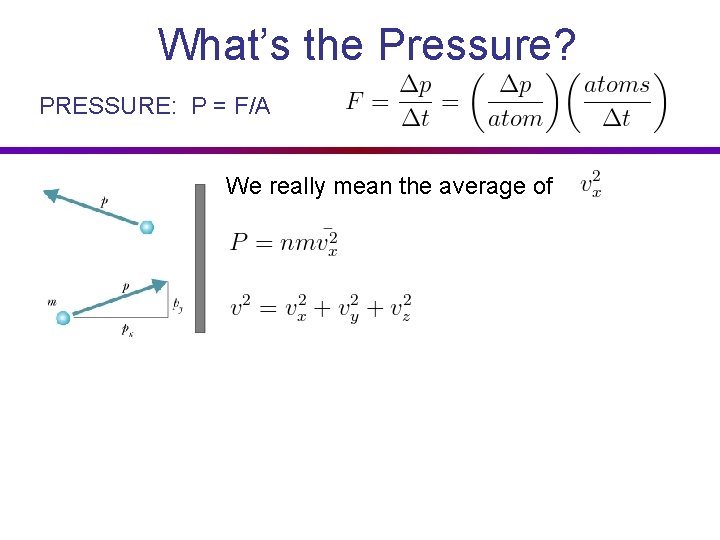 What’s the Pressure? PRESSURE: P = F/A We really mean the average of 