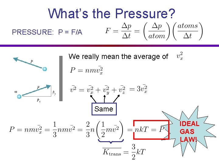 What’s the Pressure? PRESSURE: P = F/A We really mean the average of Same