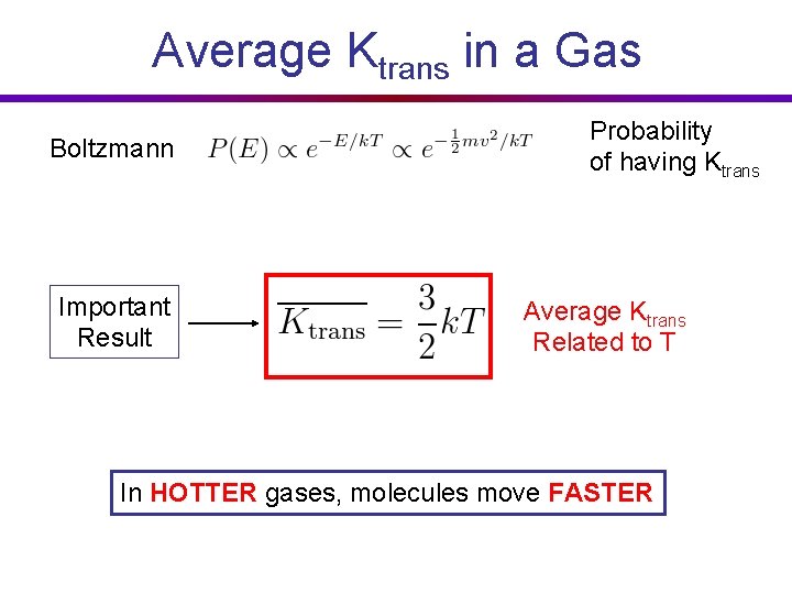 Average Ktrans in a Gas Boltzmann Important Result Probability of having Ktrans Average Ktrans