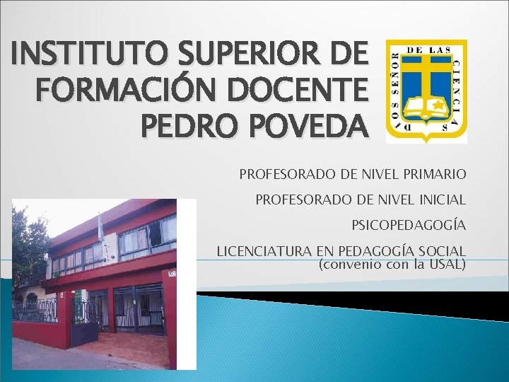 INSTITUTO SUPERIOR DE FORMACIÓN DOCENTE PEDRO POVEDA PROFESORADO DE NIVEL PRIMARIO PROFESORADO DE NIVEL