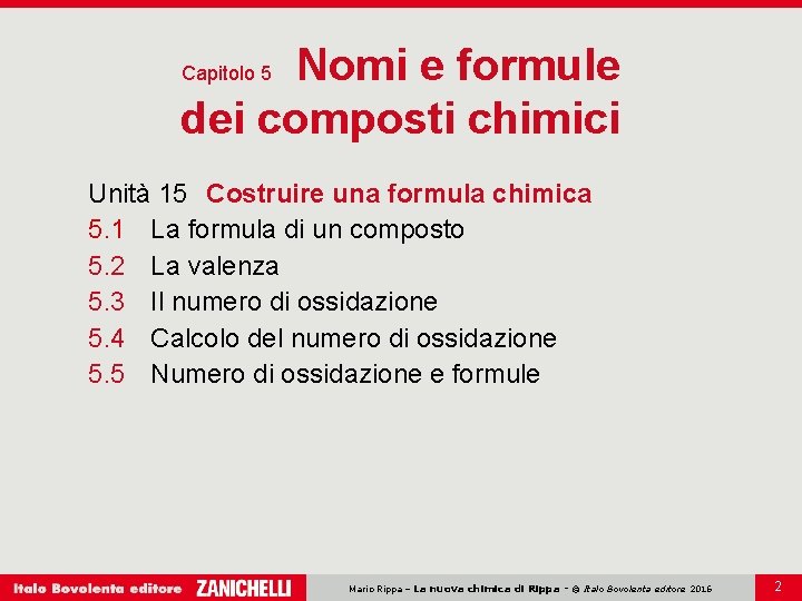 Nomi e formule dei composti chimici Capitolo 5 Unità 15 Costruire una formula chimica Nomi e formule dei composti chimici Capitolo 5 Unità 15 Costruire una formula chimica