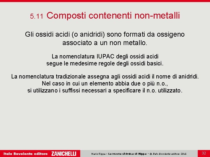 5. 11 Composti contenenti non-metalli Gli ossidi acidi (o anidridi) sono formati da ossigeno 5. 11 Composti contenenti non-metalli Gli ossidi acidi (o anidridi) sono formati da ossigeno