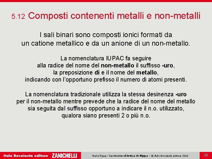 5. 12 Composti contenenti metalli e non-metalli I sali binari sono composti ionici formati 5. 12 Composti contenenti metalli e non-metalli I sali binari sono composti ionici formati