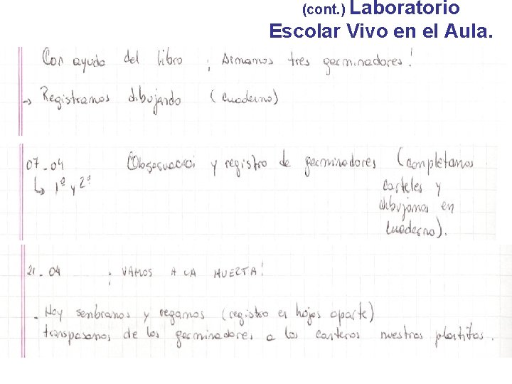 (cont. ) Laboratorio Escolar Vivo en el Aula. 