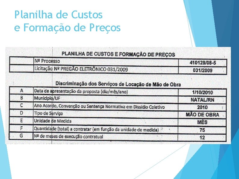 Planilha de Custos e Formação de Preços 