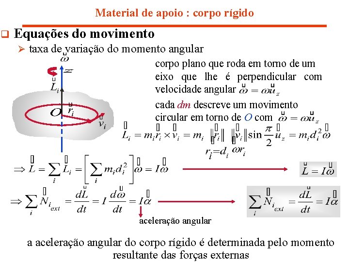 Material de apoio : corpo rígido q Equações do movimento Ø taxa de variação