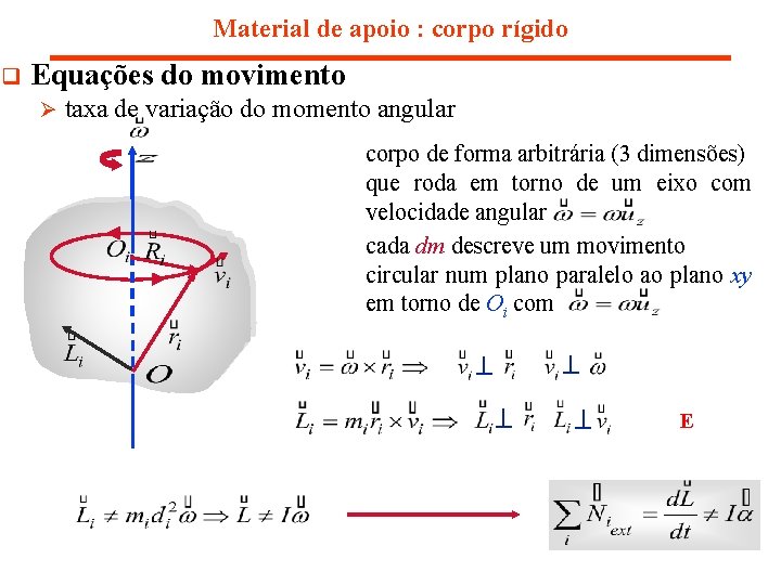 Material de apoio : corpo rígido q Equações do movimento Ø taxa de variação