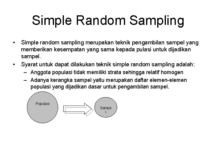 Simple Random Sampling • • Simple random sampling merupakan teknik pengambilan sampel yang memberikan