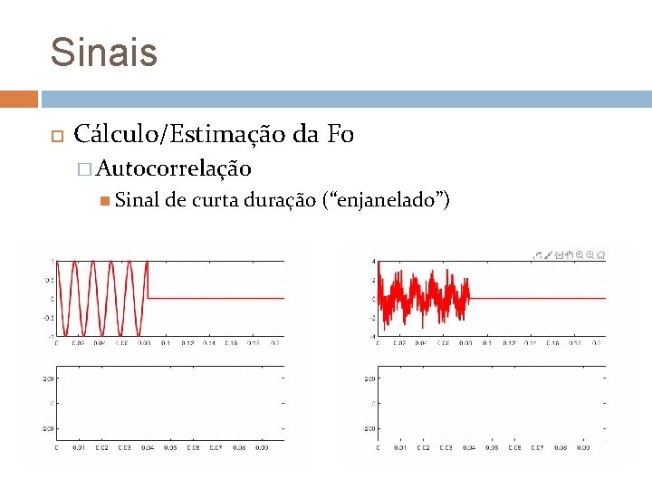 Sinais Cálculo/Estimação da F 0 � Autocorrelação Sinal de curta duração (“enjanelado”) 