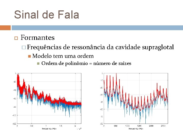 Sinal de Fala Formantes � Frequências Modelo de ressonância da cavidade supraglotal tem uma