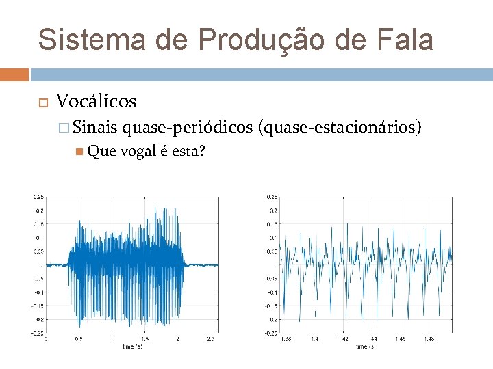 Sistema de Produção de Fala Vocálicos � Sinais Que quase-periódicos (quase-estacionários) vogal é esta?