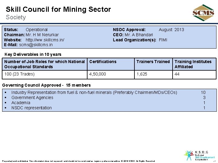 Skill Council for Mining Sector Society Status: Operational Chairman: Mr. H M Nerurkar Website: