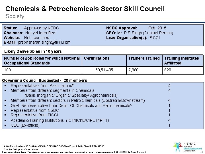 Chemicals & Petrochemicals Sector Skill Council Society Status: Approved by NSDC Chairman: Not yet