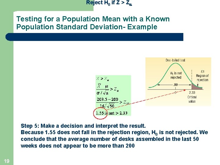 Reject H 0 if Z > Z Testing for a Population Mean with a